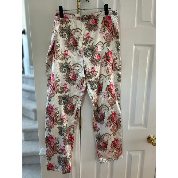 Vintage 90s Cream White Pink Floral Paisley Satin Double Breasted Pajama Set - Picture 4 of 12